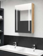 vidaXL LED шкаф с огледало за баня бяло и цвят дъб 50x13x70 см