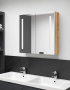 vidaXL LED шкаф с огледало за баня бяло и цвят дъб 62x14x60 см