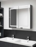 vidaXL LED шкаф с огледало за баня сив 80x12x68 см