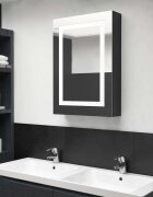 vidaXL LED шкаф с огледало за баня сияйно черно 50x13x70 см