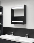 vidaXL LED шкаф с огледало за баня сияйно черно 50x14x60 см
