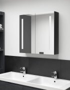 vidaXL LED шкаф с огледало за баня сияйно черно 62x14x60 см