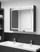 vidaXL LED шкаф с огледало за баня сияйно черно 80x12x68 см