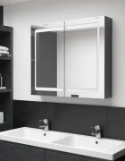 vidaXL LED шкаф с огледало за баня сияйно сиво 80x12x68 см