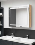 vidaXL LED шкаф с огледало за баня цвят дъб 80x12x68 см