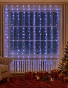 vidaXL LED светеща завеса 3х3 м 300 LED синя 8 режима