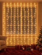 vidaXL LED светеща завеса 3х3 м 300 LED топло бяло 8 режима