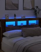 vidaXL LED табла за глава Старо дърво Инженерна дървесина