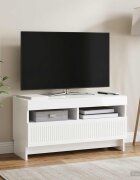 vidaXL LED телевизионен кабинет ALKMAAR 81 x 35 x 43 см Бял гланц