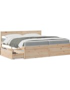 vidaXL Легло с чекмеджета и матрак 200x200 см бор масив