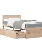 vidaXL Легло с чекмеджета и матрак 90x190 см бор масив