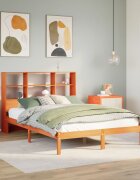 vidaXL Легло с етажерка за книги без матрак 135x190 см бор масив