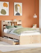 vidaXL Легло с етажерка за книги без матрак 135x190 см бор масив