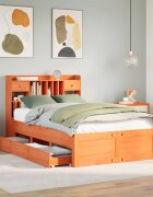 vidaXL Легло с етажерка за книги без матрак 135x190 см бор масив