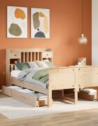 vidaXL Легло с етажерка за книги без матрак 135x190 см бор масив