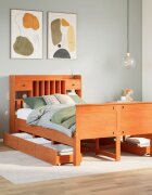 vidaXL Легло с етажерка за книги без матрак 135x190 см бор масив