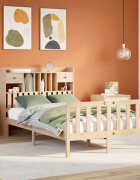vidaXL Легло с етажерка за книги без матрак 135x190 см бор масив