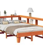vidaXL Легло с етажерка за книги без матрак 135x190 см бор масив