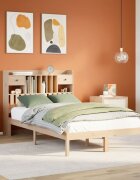 vidaXL Легло с етажерка за книги без матрак 135x190 см бор масив