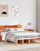 vidaXL Легло с етажерка за книги без матрак 135x190 см дърво масив