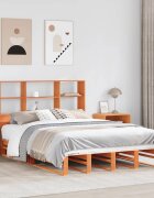 vidaXL Легло с етажерка за книги без матрак 135x190 см дърво масив