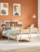 vidaXL Легло с етажерка за книги без матрак 140x190 см бор масив