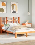vidaXL Легло с етажерка за книги без матрак 140x200 см бор масив