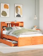 vidaXL Легло с етажерка за книги без матрак 150x200 см бор масив