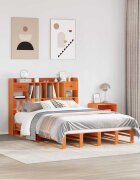 vidaXL Легло с етажерка за книги без матрак 150x200 см бор масив