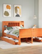 vidaXL Легло с етажерка за книги без матрак 150x200 см бор масив