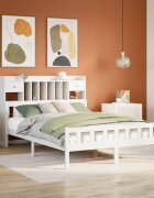 vidaXL Легло с етажерка за книги без матрак 150x200 см бор масив