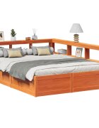 vidaXL Легло с етажерка за книги без матрак 150x200 см бор масив