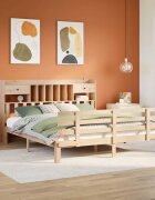 vidaXL Легло с етажерка за книги без матрак 180x200 см бор масив