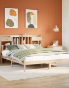 vidaXL Легло с етажерка за книги без матрак 180x200 см бор масив