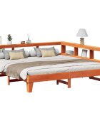 vidaXL Легло с етажерка за книги без матрак 200x200 см бор масив