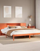 vidaXL Легло с етажерка за книги без матрак 200x200 см бор масив