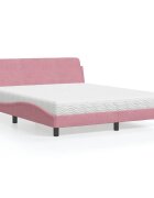 vidaXL Легло с матрак Dover розово 160x200 см кадифе