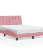 vidaXL Легло с матрак Hanko розово 140x200 см кадифе
