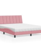 vidaXL Легло с матрак Hanko розово 160x200 см кадифе