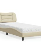 vidaXL Легло с матрак Hvar кремаво 90x200 см плат