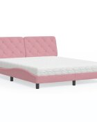 vidaXL Легло с матрак розово 160x200 см кадифе