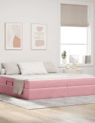vidaXL Легло с място за съхранение и матрак Розово 200 x 200 cm Кадифе
