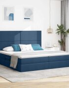 vidaXL Легло с място за съхранение и матрак Синьо 200 x 200 cm текстил