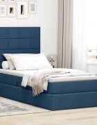 vidaXL Легло с място за съхранение и матрак Синьо 90 x 190 cm текстил