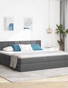 vidaXL Легло с място за съхранение и матрак Тъмен сив 200 x 200 cm
