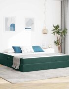 vidaXL Легло с място за съхранение и матрак Тъмен зелен 160 x 200 cm