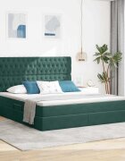 vidaXL Легло с място за съхранение и матрак Тъмен зелен 160 x 200 cm