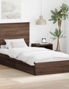 vidaXL Легло с място за съхранение с чекмедже Кафяв дъб 75 x 190 cm