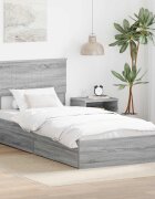 vidaXL Легло с място за съхранение с чекмедже Сив Сонома 90 x 200 cm