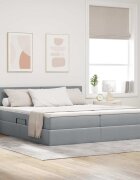 vidaXL Легло с място за съхранение Светлосиво 200 x 200 cm Изкуствена